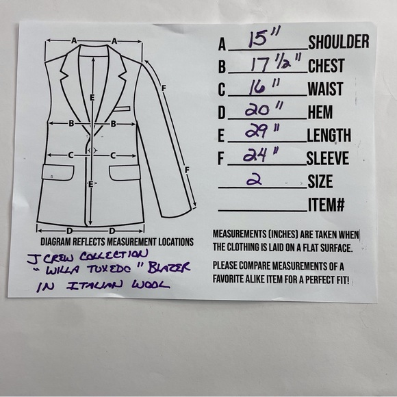 J CREW COLLECTION “Willa Tuxedo” Blazer in Italian Wool NWT BLACK Size 2 - Picture 14 of 15